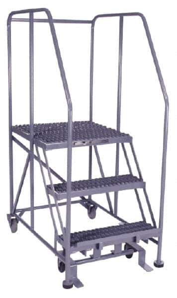 PW Platforms - 3 Step, 60 Inch Overall Height, Grip Strut Tread, Rolling Safety Ladder - 600 Lb. Load Capacity, 30 Inch Platform Height, 26 Inch Base Width x 44 Inch Base Depth - USA Tool & Supply
