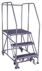 PW Platforms - 3 Step, 60 Inch Overall Height, Grip Strut Tread, Rolling Safety Ladder - 600 Lb. Load Capacity, 30 Inch Platform Height, 26 Inch Base Width x 44 Inch Base Depth - USA Tool & Supply