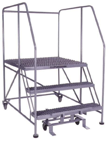 PW Platforms - 3 Step, 60 Inch Overall Height, Grip Strut Tread, Rolling Safety Ladder - 600 Lb. Load Capacity, 30 Inch Platform Height, 40 Inch Base Width x 51 Inch Base Depth - USA Tool & Supply