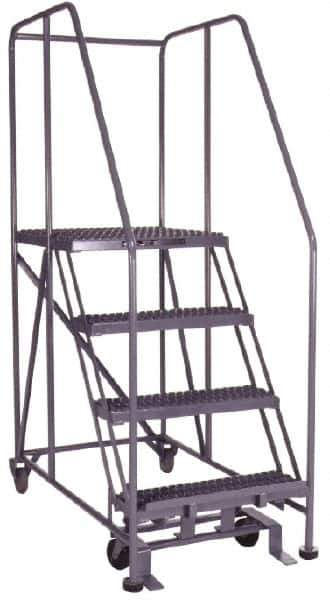PW Platforms - 4 Step, 70 Inch Overall Height, Grip Strut Tread, Rolling Safety Ladder - 600 Lb. Load Capacity, 40 Inch Platform Height, 26 Inch Base Width x 52 Inch Base Depth - USA Tool & Supply