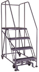 PW Platforms - 4 Step, 70 Inch Overall Height, Grip Strut Tread, Rolling Safety Ladder - 600 Lb. Load Capacity, 40 Inch Platform Height, 26 Inch Base Width x 52 Inch Base Depth - USA Tool & Supply