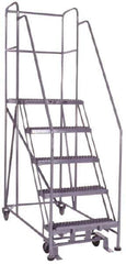 PW Platforms - 5 Step, 86 Inch Overall Height, Grip Strut Tread, Rolling Safety Ladder - 600 Lb. Load Capacity, 50 Inch Platform Height, 26 Inch Base Width x 60 Inch Base Depth - USA Tool & Supply