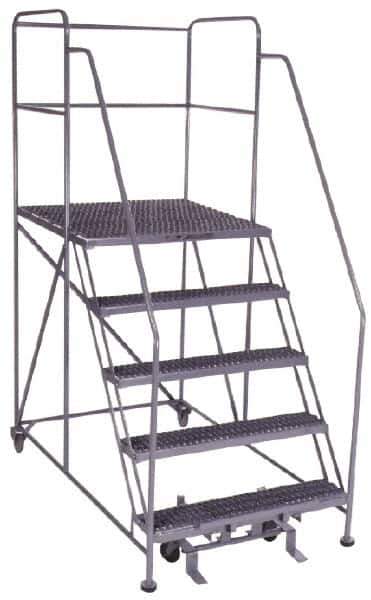 PW Platforms - 5 Step, 86 Inch Overall Height, Grip Strut Tread, Rolling Safety Ladder - 600 Lb. Load Capacity, 50 Inch Platform Height, 40 Inch Base Width x 67 Inch Base Depth - USA Tool & Supply