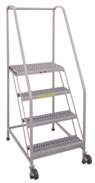 PW Platforms - 5 Step, 80 Inch Overall Height, Grip Strut Tread, Tilt and Roll Safety Ladder - 350 Lb. Load Capacity, 50 Inch Platform Height, 28 Inch Base Width x 43 Inch Base Depth - USA Tool & Supply