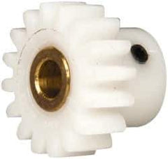 Made in USA - 24 Pitch, 0.667" Pitch Diam, 3/4" OD, 16 Tooth Spur Gear - 1/4" Face Width, 3/16" Bore Diam, 31/64" Hub Diam, 20° Pressure Angle, Acetal - USA Tool & Supply