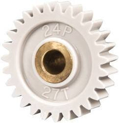 Made in USA - 24 Pitch, 1-1/8" Pitch Diam, 1.208" OD, 27 Tooth Spur Gear - 1/4" Face Width, 1/4" Bore Diam, 5/8" Hub Diam, 20° Pressure Angle, Acetal - USA Tool & Supply