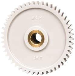 Made in USA - 24 Pitch, 2" Pitch Diam, 2.083" OD, 48 Tooth Spur Gear - 1/4" Face Width, 5/16" Bore Diam, 43/64" Hub Diam, 20° Pressure Angle, Acetal - USA Tool & Supply