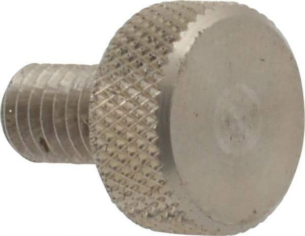 Morton Machine Works - M5x0.80 Knurled Shoulderless Grade 303 Stainless Steel Thumb Screw - 14mm OAL, 11.5mm Head Diam x 5mm Head Height - USA Tool & Supply