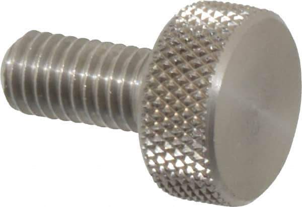 Morton Machine Works - M5x0.80 Knurled Shoulderless Grade 303 Stainless Steel Thumb Screw - 16mm OAL, 11.5mm Head Diam x 5mm Head Height - USA Tool & Supply