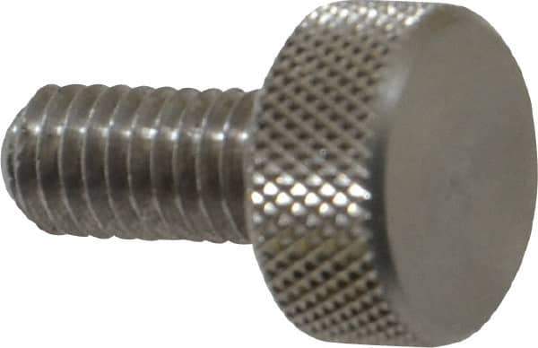 Morton Machine Works - M6x1.00 Knurled Shoulderless Grade 303 Stainless Steel Thumb Screw - 19mm OAL, 13mm Head Diam x 6mm Head Height - USA Tool & Supply