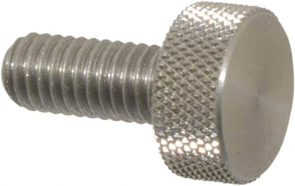 Morton Machine Works - M6x1.00 Knurled Shoulderless Grade 303 Stainless Steel Thumb Screw - 14mm OAL, 13mm Head Diam x 6mm Head Height - USA Tool & Supply