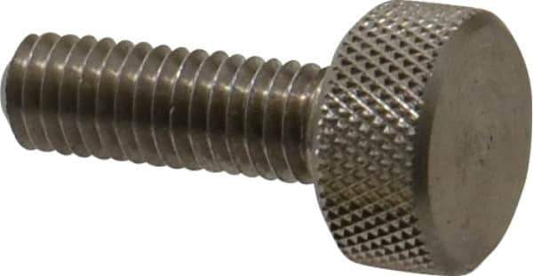 Morton Machine Works - M6x1.00 Knurled Shoulderless Grade 303 Stainless Steel Thumb Screw - 25mm OAL, 13mm Head Diam x 6mm Head Height - USA Tool & Supply