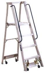 Louisville - 72" 6 Step Ladder - Rolling Platform Ladder, 300 Lb Capacity, 6" Platform Height, 27-1/4" Base Width x 54-3/4" Base Depth - USA Tool & Supply