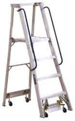 Louisville - 48" 4 Step Ladder - Rolling Platform Ladder, 300 Lb Capacity, 4" Platform Height, 24-1/4" Base Width x 44-3/4" Base Depth - USA Tool & Supply