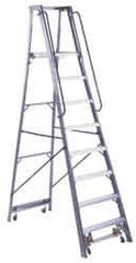 Louisville - 96" 8 Step Ladder - Rolling Platform Ladder, 300 Lb Capacity, 8" Platform Height, 30-1/4" Base Width x 65-3/4" Base Depth - USA Tool & Supply