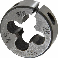 Interstate - 3/8-28 UNS Thread, 1" Outside Diam High Speed Steel Round Die - Right Hand Thread, Adjustable - Exact Industrial Supply