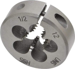 Interstate - 1/2-12 UNS Thread, 1-1/2" Outside Diam High Speed Steel Round Die - Right Hand Thread, Adjustable - Exact Industrial Supply