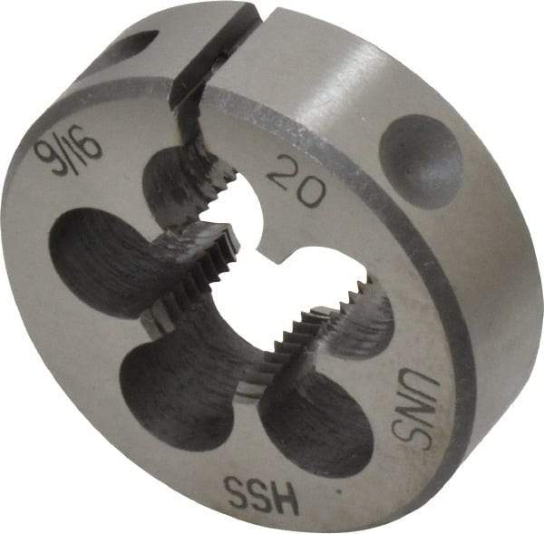 Interstate - 9/16-20 UNS Thread, 1-1/2" Outside Diam High Speed Steel Round Die - Right Hand Thread, Adjustable - Exact Industrial Supply