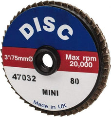 Garryson - 80 Grit, 3" Disc Diam, Type 27 Zirconia Alumina Flap Disc - 20,000 Max RPM, Nylon Backing, Quick Change Type S Attaching System, Coated - USA Tool & Supply