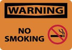 NMC - "Warning - No Smoking", 10" Long x 14" Wide, Pressure-Sensitive Vinyl Safety Sign - Rectangle, 0.004" Thick, Use for Accident Prevention - USA Tool & Supply