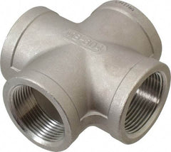Merit Brass - 1-1/4" Grade 304 Stainless Steel Pipe Cross - FNPT End Connections, 150 psi - USA Tool & Supply