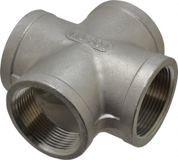Merit Brass - 1-1/2" Grade 304 Stainless Steel Pipe Cross - FNPT End Connections, 150 psi - USA Tool & Supply