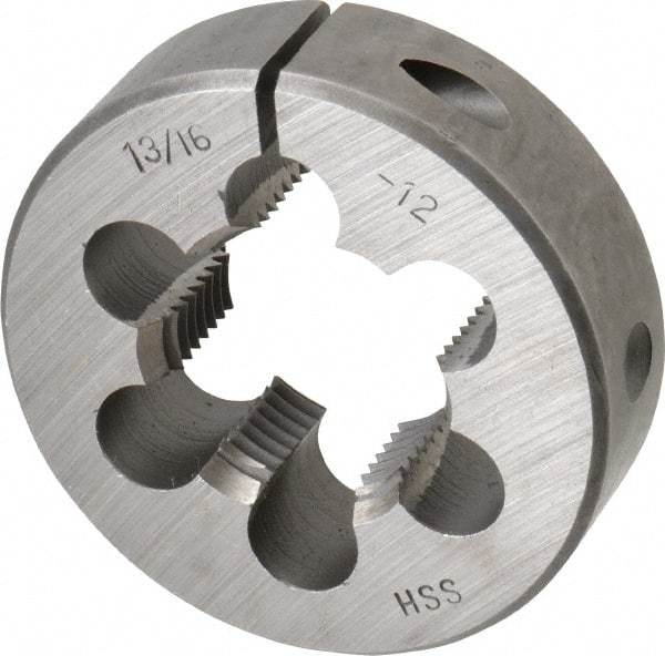 Interstate - 1-3/16 - 12 UNS Thread, 2-1/2" Outside Diam High Speed Steel Round Die - Right Hand Thread, Adjustable - Exact Industrial Supply