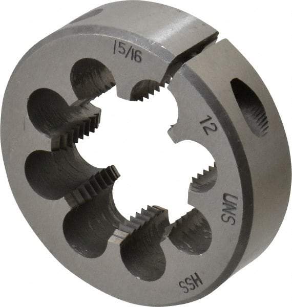 Interstate - 1-5/16 - 12 UNS Thread, 2-1/2" Outside Diam High Speed Steel Round Die - Right Hand Thread, Adjustable - Exact Industrial Supply