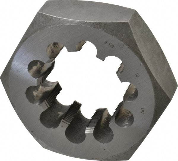 Interstate - 2-1/2 - 12 UNS Thread, 4-1/2" Hex, Right Hand Thread, Hex Rethreading Die - Carbon Steel, 1-1/2" Thick - Exact Industrial Supply