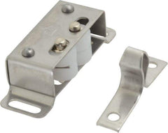 Sugatsune - 1-55/64" Long x 39/64" Wide x 19/32" High, Plastic & Stainless Steel Roller catch - Plain & White Finish, 1-19/64" Long Strike, 9/32" Wide Strike - USA Tool & Supply