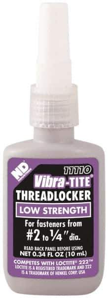 Vibra-Tite - 10 mL Bottle, Purple, Low Strength Liquid Threadlocker - Series 111, 24 hr Full Cure Time, Hand Tool Removal - USA Tool & Supply