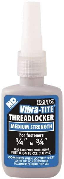 Vibra-Tite - 10 mL Bottle, Blue, Medium Strength Liquid Threadlocker - Series 121, 24 hr Full Cure Time, Hand Tool Removal - USA Tool & Supply