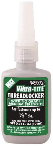 Vibra-Tite - 10 mL Bottle, Green, Medium Strength Liquid Threadlocker - Series 150, 24 hr Full Cure Time - USA Tool & Supply