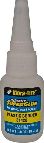 Vibra-Tite - 1 oz Bottle Clear Instant Adhesive - 20 sec Fixture Time, Bonds to Plastic - USA Tool & Supply