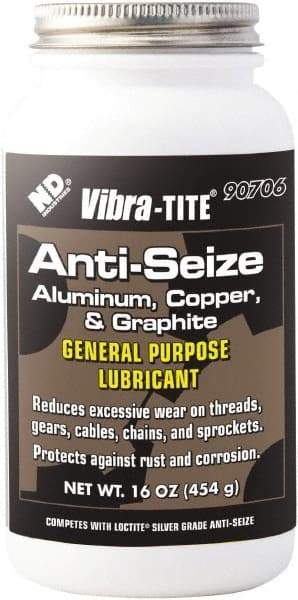 Vibra-Tite - 16 oz Can Anti-Seize Anti-Seize Lubricant - Aluminum/Copper/Graphite, -65 to 1,600°F, Silver Colored, Water Resistant - USA Tool & Supply