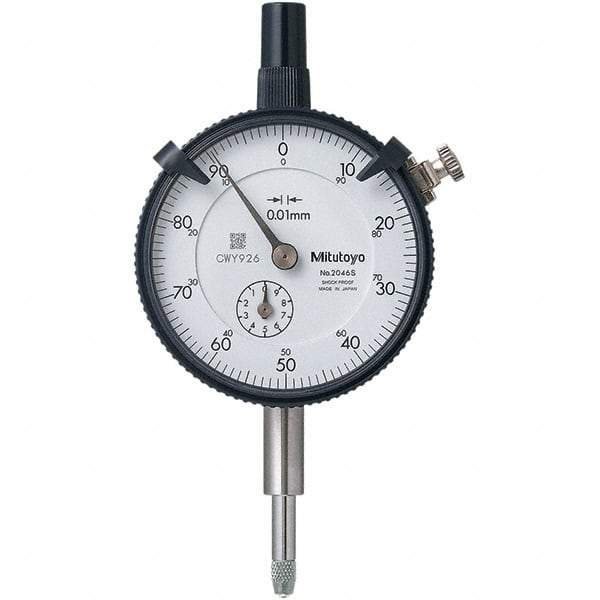 Mitutoyo - 10mm Range, 0-100 Dial Reading, 0.01mm Graduation Dial Drop Indicator - 57mm Dial, 1mm Range per Revolution, 0.013mm Accuracy, Revolution Counter - USA Tool & Supply