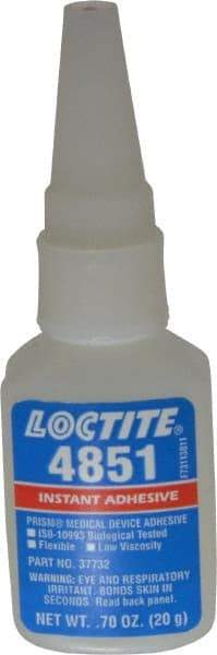 Loctite - 0.70 oz Bottle Clear Instant Adhesive - Series 4851, 20 sec Fixture Time, 24 hr Full Cure Time, Bonds to Fabric, Leather & Paper - USA Tool & Supply