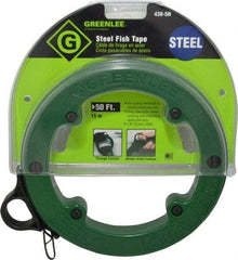 Greenlee - 50 Ft. Long x 1/8 Inch Wide, 3/64 Inch Thick, Steel Fish Tape - 400 Lb. Pulling Strength, Includes Case - USA Tool & Supply