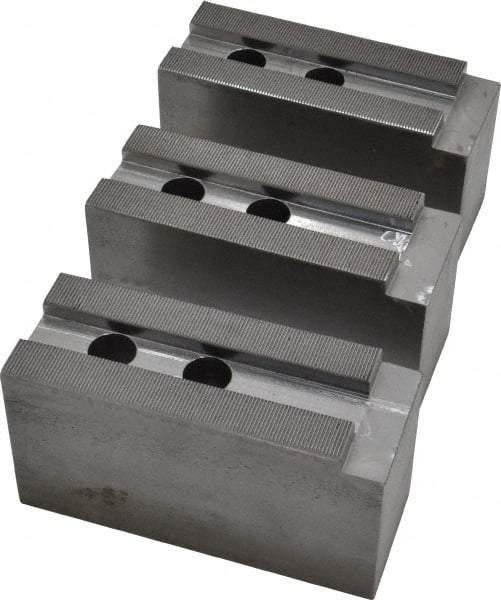 H & R Manufacturing - 15" Chuck Capacity, 1.5mm x 60° Serrated Attachment, Square Soft Lathe Chuck Jaw - 3 Jaws, Steel, 1.69" Btw Mount Hole Ctrs, 6-1/2" Long x 2-1/2" Wide x 3-1/2" High, 0.866" Groove, 20mm Fastener - USA Tool & Supply
