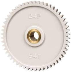 Made in USA - 24 Pitch, 2-1/4" Pitch Diam, 2.333" OD, 54 Tooth Spur Gear - 1/4" Face Width, 5/16" Bore Diam, 43/64" Hub Diam, 20° Pressure Angle, Acetal - USA Tool & Supply