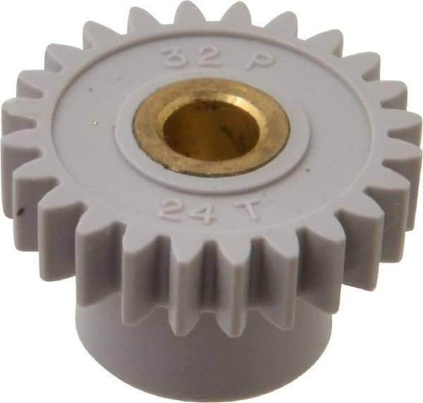 Made in USA - 32 Pitch, 3/4" Pitch Diam, 13/16" OD, 24 Tooth Spur Gear - 3/16" Face Width, 3/16" Bore Diam, 1/2" Hub Diam, 20° Pressure Angle, Acetal - USA Tool & Supply