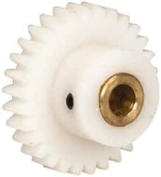 Made in USA - 32 Pitch, 15/16" Pitch Diam, 1" OD, 30 Tooth Spur Gear - 3/16" Face Width, 3/16" Bore Diam, 9/16" Hub Diam, 20° Pressure Angle, Acetal - USA Tool & Supply