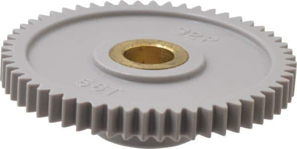 Made in USA - 32 Pitch, 1-3/4" Pitch Diam, 1-13/16" OD, 56 Tooth Spur Gear - 3/16" Face Width, 5/16" Bore Diam, 43/64" Hub Diam, 20° Pressure Angle, Acetal - USA Tool & Supply