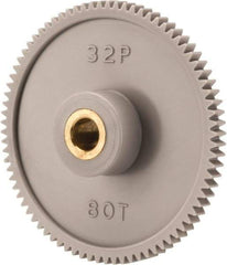 Made in USA - 32 Pitch, 2-1/2" Pitch Diam, 2-9/16" OD, 80 Tooth Spur Gear - 3/16" Face Width, 5/16" Bore Diam, 13/16" Hub Diam, 20° Pressure Angle, Acetal - USA Tool & Supply