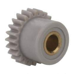 Made in USA - 48 Pitch, 1/2" Pitch Diam, 0.542" OD, 24 Tooth Spur Gear - 1/8" Face Width, 1/8" Bore Diam, 13/32" Hub Diam, 20° Pressure Angle, Acetal - USA Tool & Supply