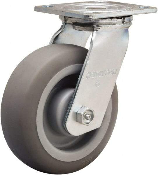 Hamilton - 6" Diam x 2" Wide x 7-1/2" OAH Top Plate Mount Swivel Caster - Rubber Mold on Polyolefin, 410 Lb Capacity, Straight Roller Bearing, 4 x 4-1/2" Plate - USA Tool & Supply