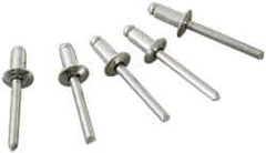 Marson - Button Head Aluminum Open End Blind Rivet - Steel Mandrel, 3/16" to 1/4" Grip, 1/4" Head Diam, 0.129" to 0.133" Hole Diam, 0.4" Length Under Head, 1/8" Body Diam - USA Tool & Supply