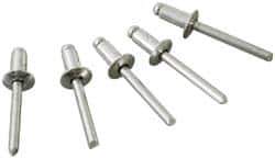 Marson - Button Head Stainless Steel Open End Blind Rivet - Stainless Steel Mandrel, 5/16" to 3/8" Grip, 1/4" Head Diam, 0.129" to 0.133" Hole Diam, 0.525" Length Under Head, 1/8" Body Diam - USA Tool & Supply