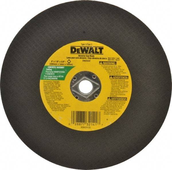 DeWALT - 8" Silicon Carbide Cutoff Wheel - 1/8" Thick, 5/8" Arbor, 7,600 Max RPM, Use with Circular Saws - USA Tool & Supply