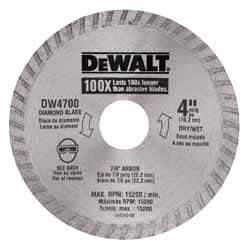 DeWALT - 4" Diam, 7/8" Arbor Hole Diam, Wet & Dry Cut Saw Blade - Diamond-Tipped, Standard Round Arbor - USA Tool & Supply